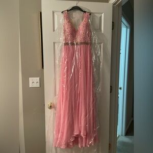 Elegant Pink Gown with Embellished Bodice